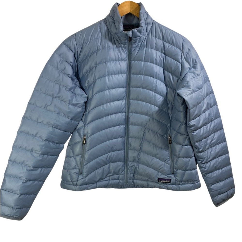 Patagonia Goose Down Puffer Ribbed Full Zip women’s Light Blue Jacket Size L